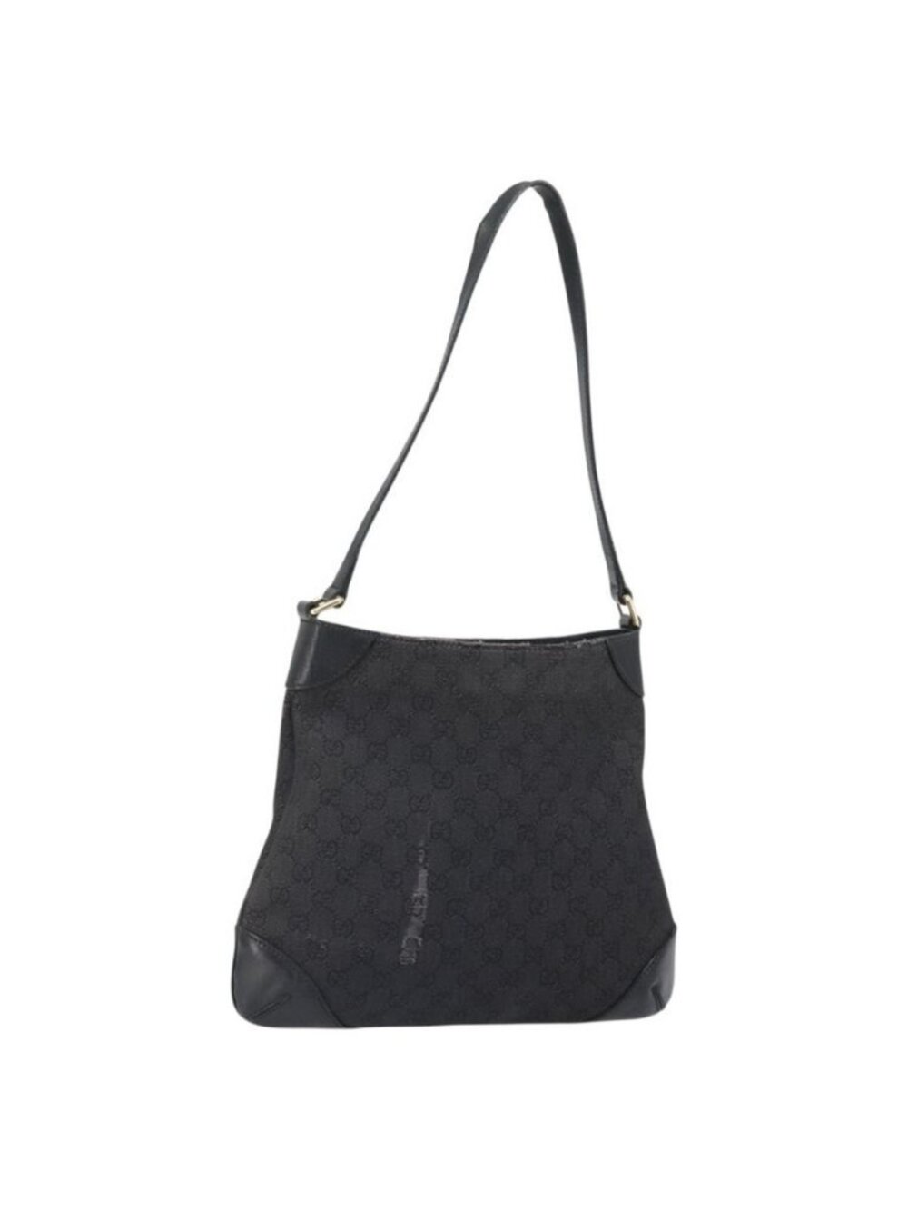 Authentic GUCCI GG Canvas Shoulder Bag Black Gold 248272